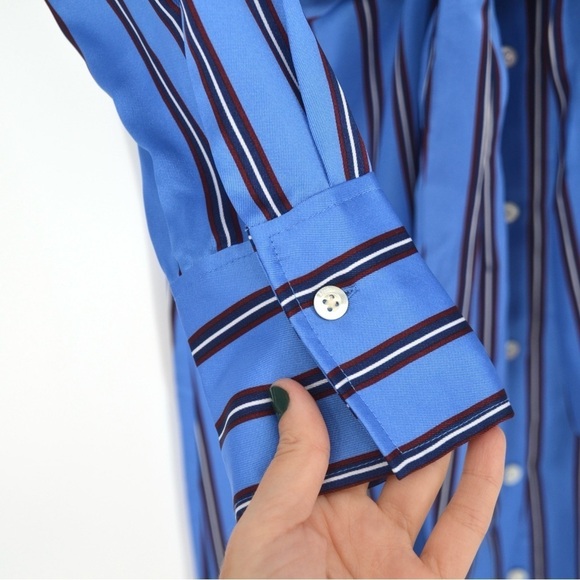 NEW Rails Lacey Button Down Wrap Dress Midi Long Sleeve Silky Stripe Blue XS - Picture 6 of 10